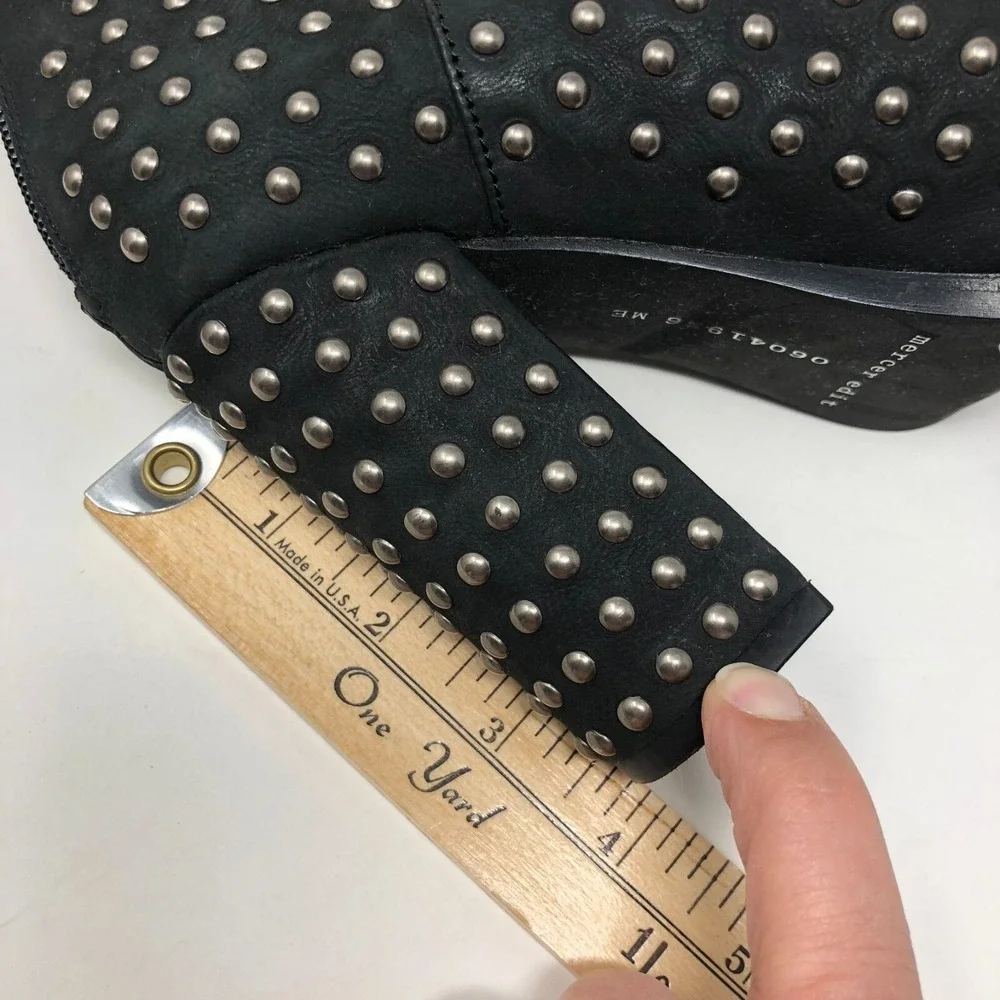 Mercer Edit Black Leather Full Monty Studded Booties Womens 6.5 Almond Toe 4